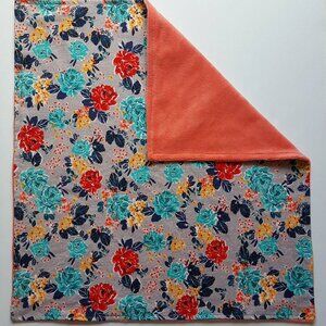NEW! Gray + Coral Floral Lovey / Mini Security Blanket | Turquoise Red Navy